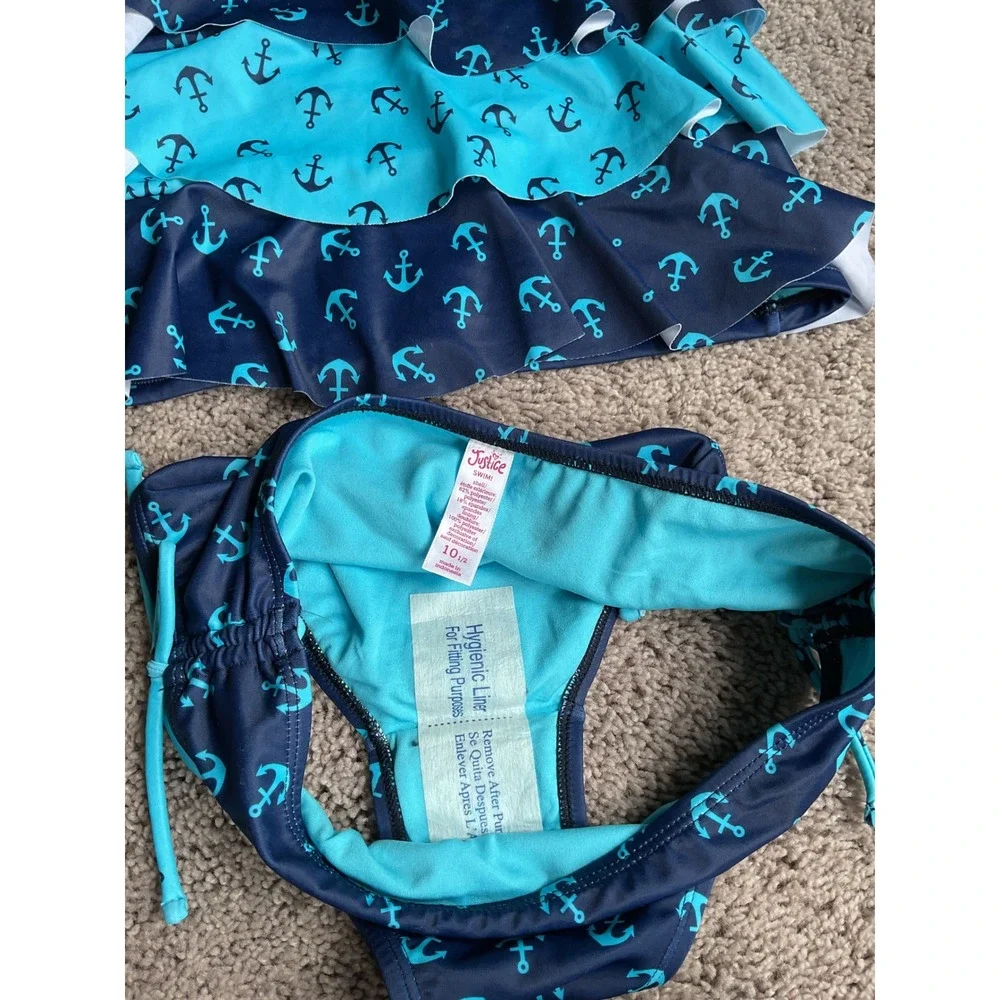 NWOT Justice Girls Navy Swimsuit Set Size 10/12